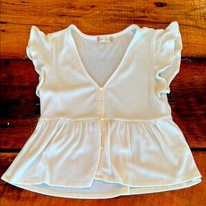 Altar'd State cream White Peplum Blouse with Ruffle Trim